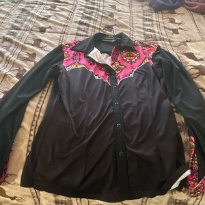 Elegant Black and Pink Women's Button Down Shirt